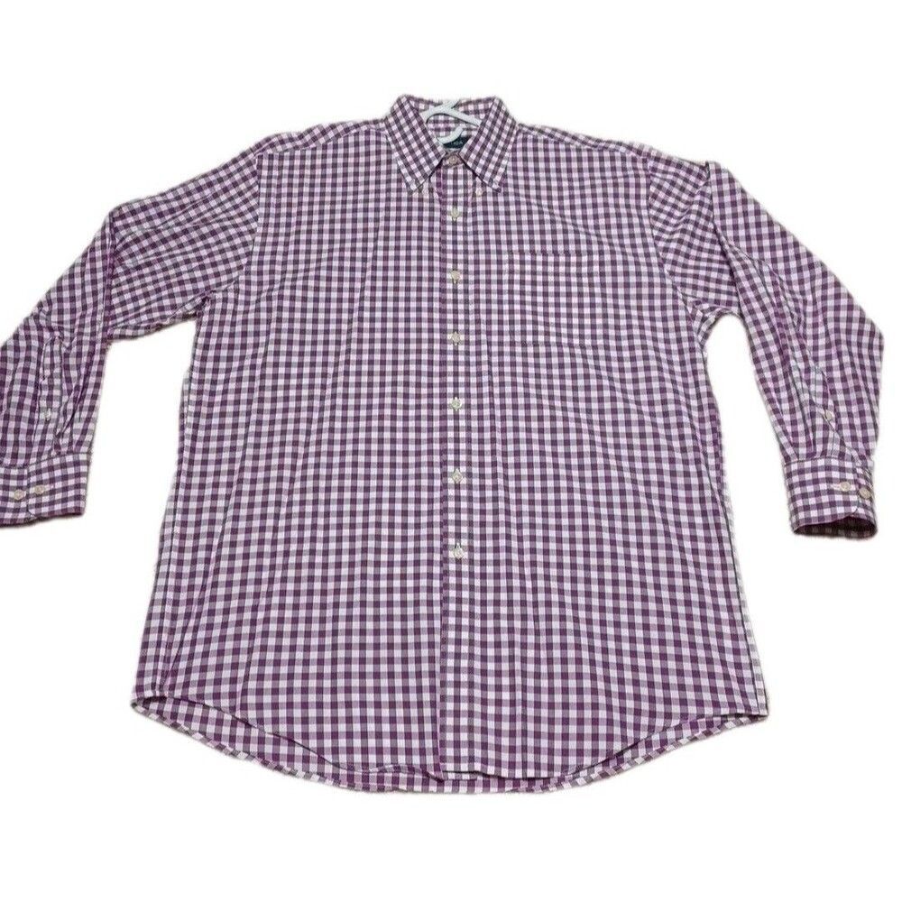 Nautica Men's Shirt 16 32/33 Purple White Checkered Long Sleeve Classic Fit L LS